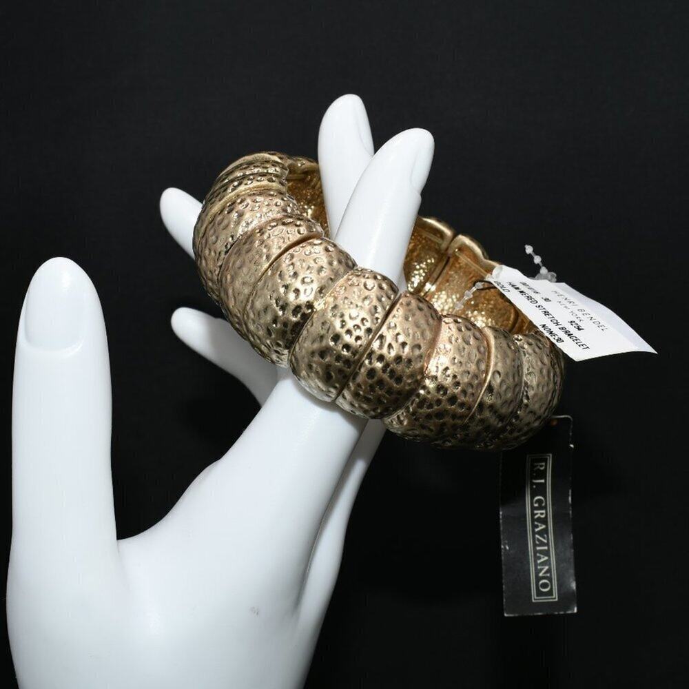R. J. Graziano Gold Hammered Stretch Bracelet, New With Tags, 1 Inch